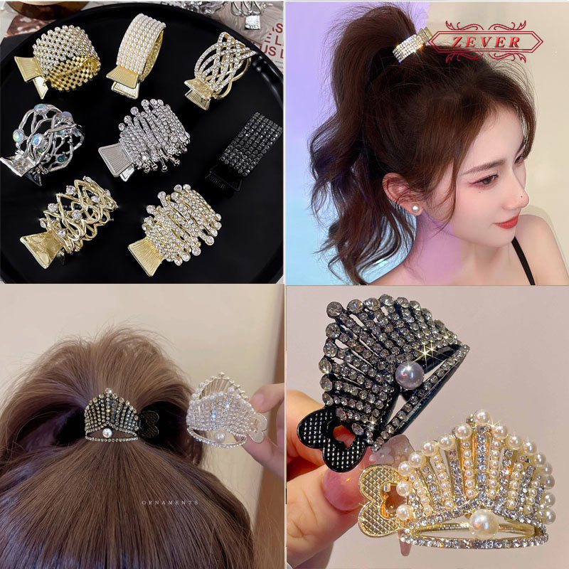 Metal high ponytail clip fixed artifact female pearl crown hair clip high-end hair grasp high-end hair accessories clip
