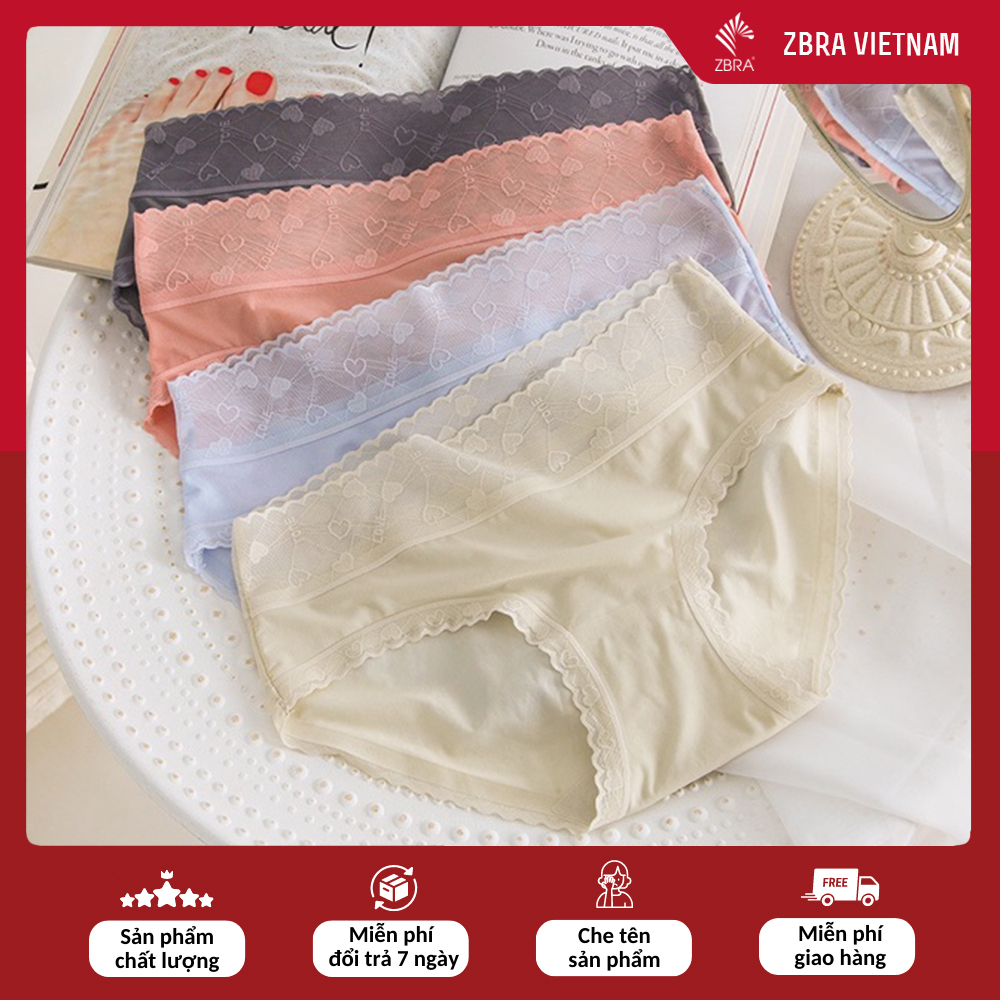 Quần lót cotton lụa không đường may mỏng nhẹ siêu mềm mại phối viền ren xinh xắn - ZQ9909