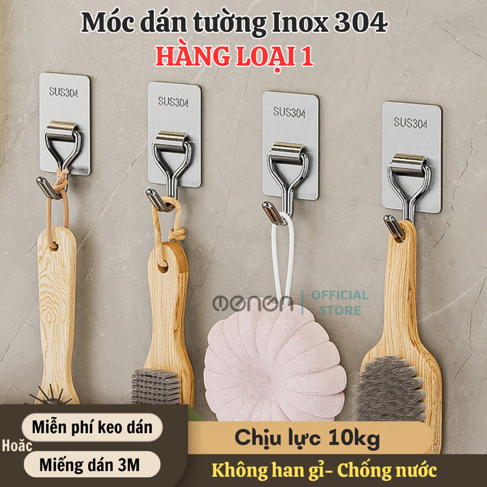 Móc treo đồ dán tường INOX 304 siêu bền chắc chắn chịu lực cao, móc treo đa năng