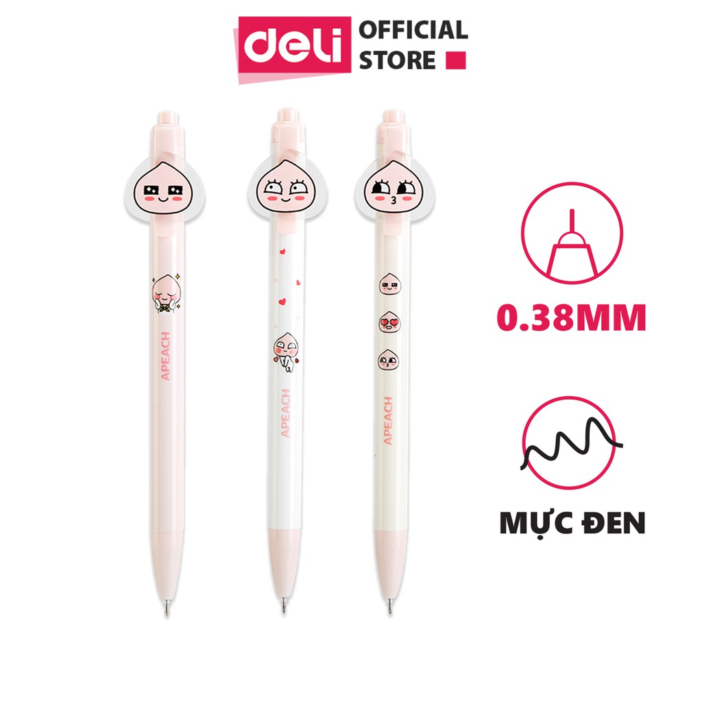 Bút gel bút bi nước mực đen deli kakao friends - bút học sinh cute -ngòi 0.38mm - a487