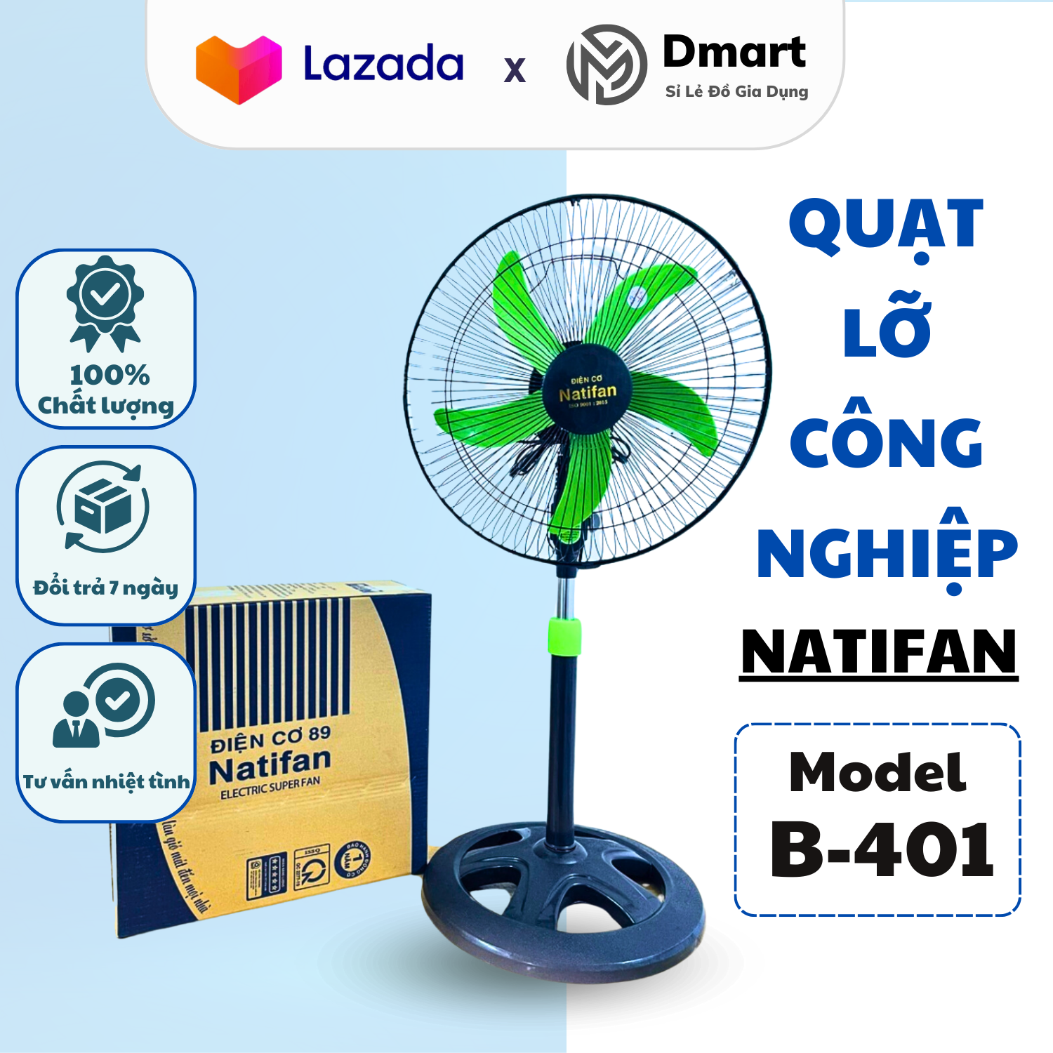 Quạt cây công nghiệp Natifan, Quạt điện 5 cánh 220V công suất 45W bảo hành 12 tháng