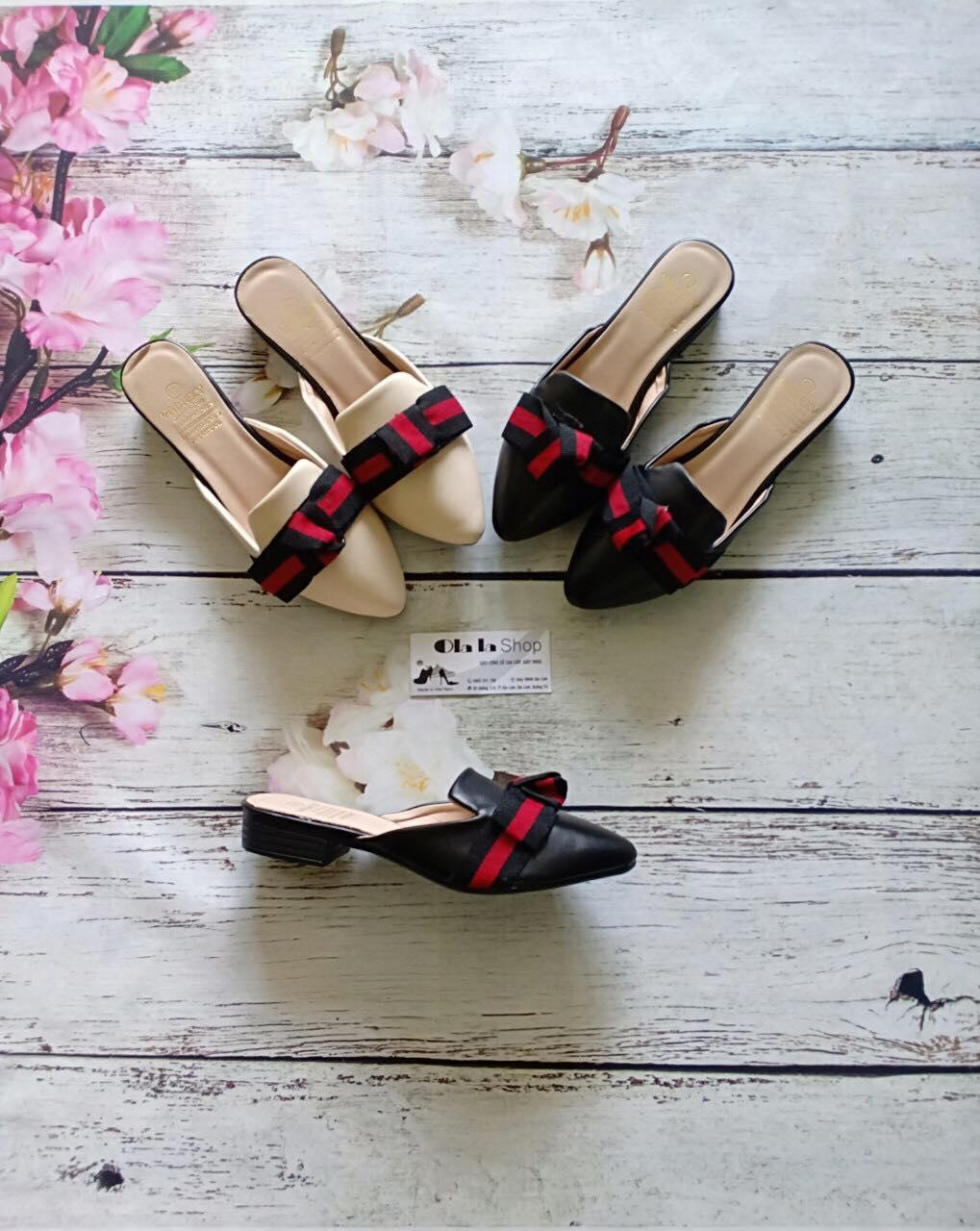 Dép nữ sục nơ đỏ bít mũi