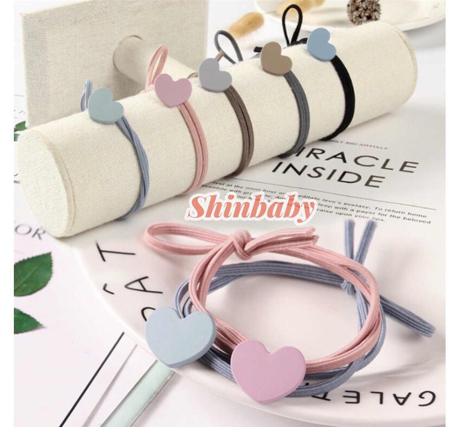 Dây cột tóc hình trái tim màu pastel mix nhiều màu sắc dễ thương