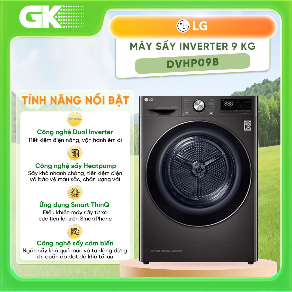 Máy sấy lg 9 kg dvhp09b - giao toàn quốc - freeship hcm