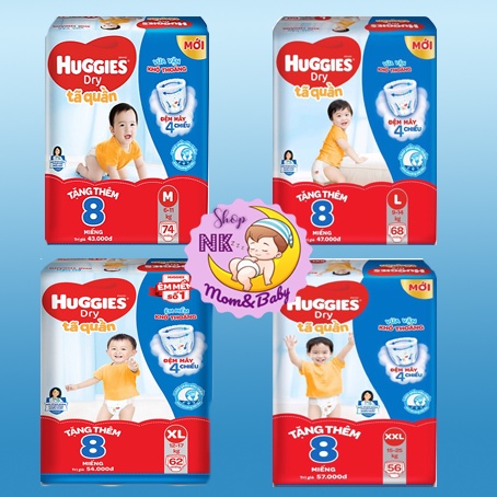 Bỉm Huggies quần/dán đủ size M74/L68/XL62/XXL56(Bao bì mới)