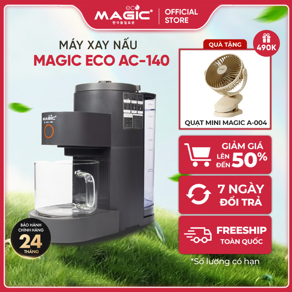 Máy xay nấu sữa hạt đa năng Magic Eco AC140,màn hình cảm ứng,8 chương trình nấu tự động,khử khuẩn nhiệt độ cao,chống ồn hiệu quả,tự động vệ sinh,lưỡi dao 4D,chế độ cài đặt giờ thông minh,CS 1200W,bảo hành chính hãng 30th
