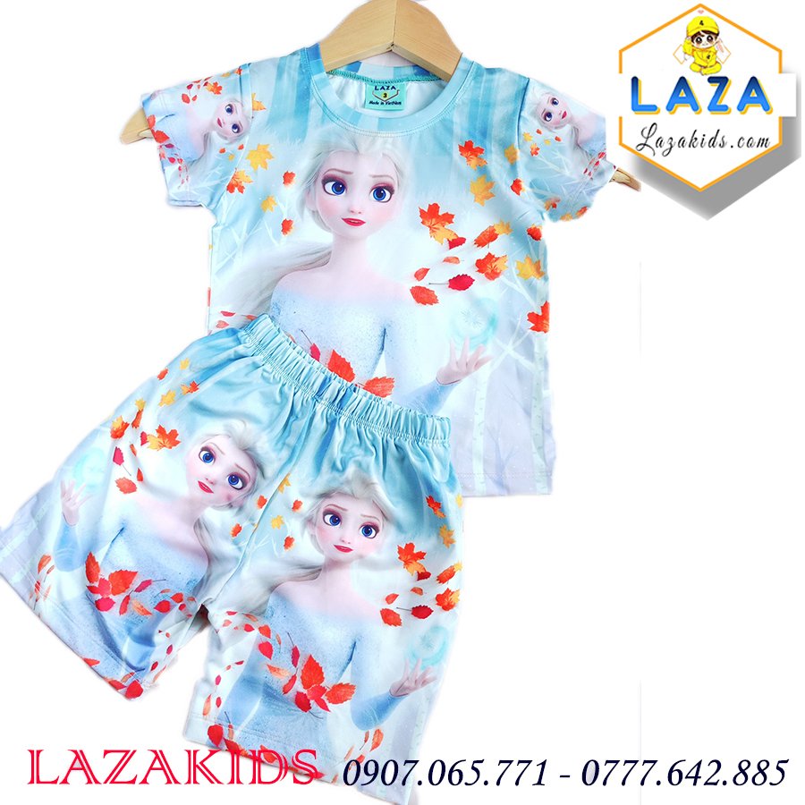 Bộ 3D Bé gái Lazakids Thun lạnh cao cấp loại 1 Bao Giặt Máy Thoải Mái Không lo Xù Lông Hình in sắc nét dễ thương