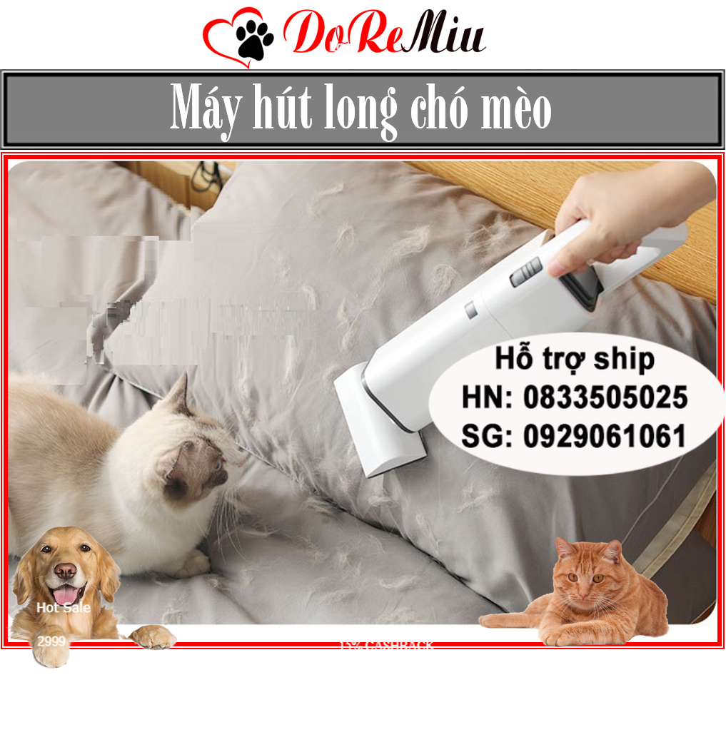Doremiu 40w- Máy hút lông chó mèo thú cưng không dây (máy hút bụi mini) làm sạch xe hơi 3 đầu hút