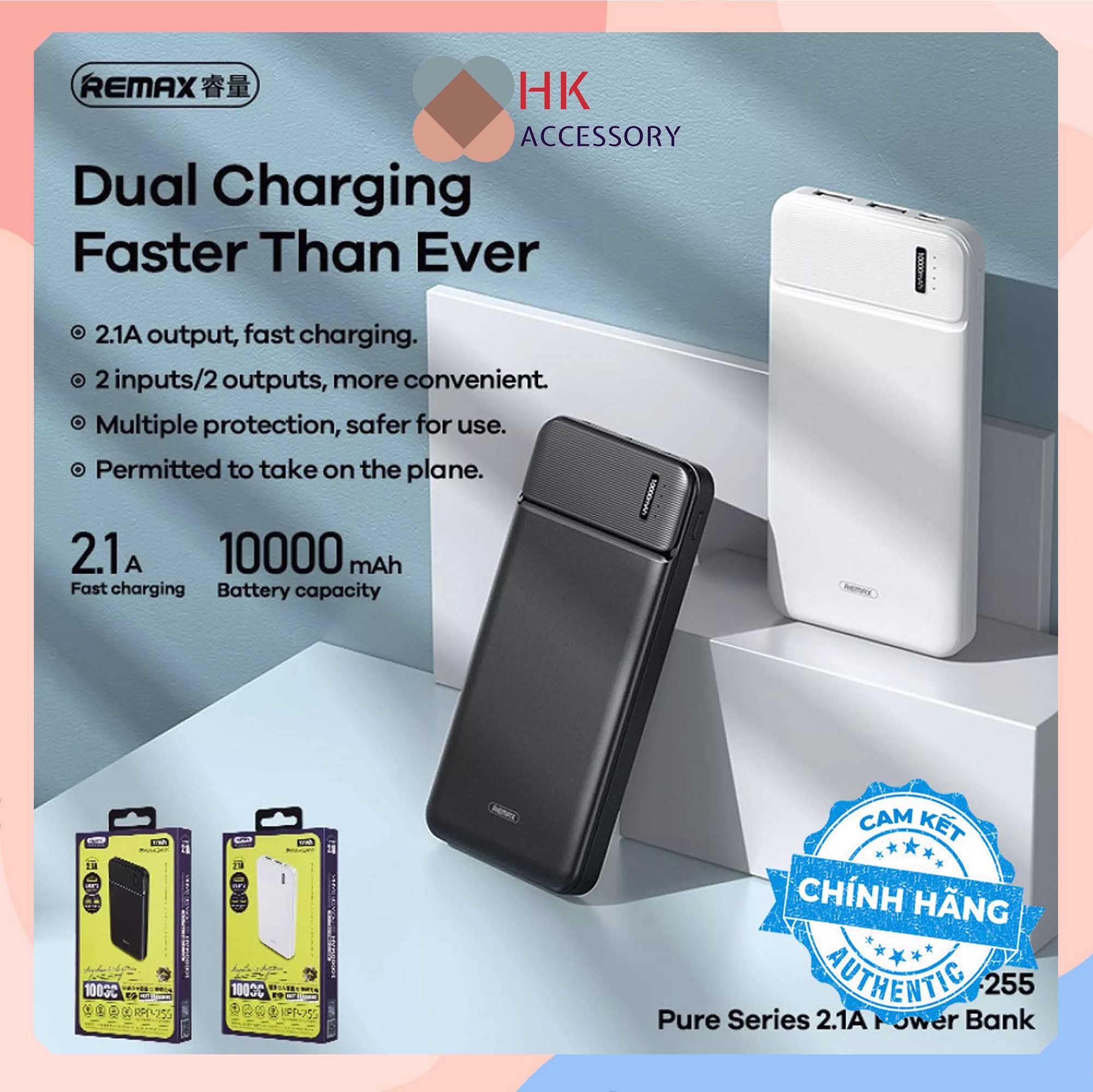 Pin sạc dự phòng 22.5w remax rpp-255 dung lượng 10.000 mah hàng chính hãng