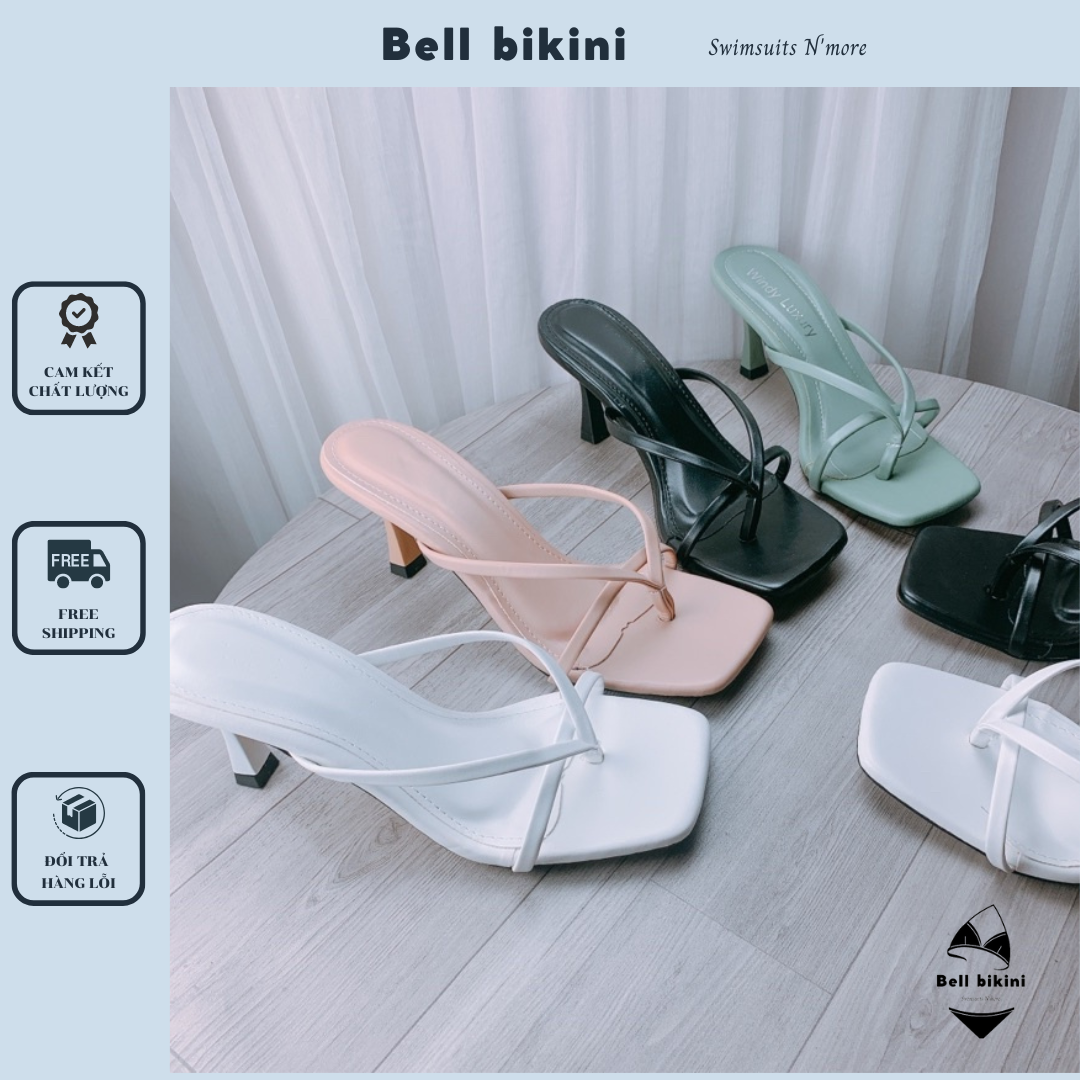 Dép guốc xăng-đan nữ kẹp ngón gót nhọn dây mảnh 5 phân - sandal xỏ ngón hottrend - bell bikini - d024