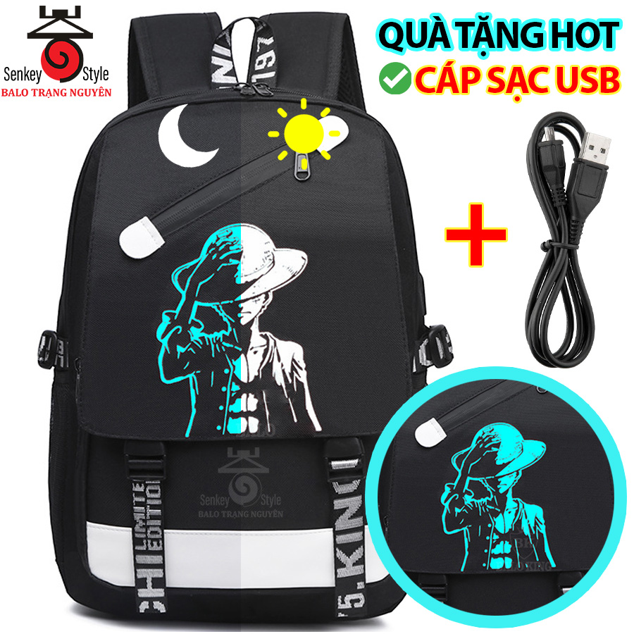 Balo Trạng Nguyên Senkey Style, Balo nam nữ đi học dạ quang phát sáng hình Luffy Cực Cool Ngầu, Sẵn cáp USB tiện lợi , Cặp học sinh đi học HOT 2022