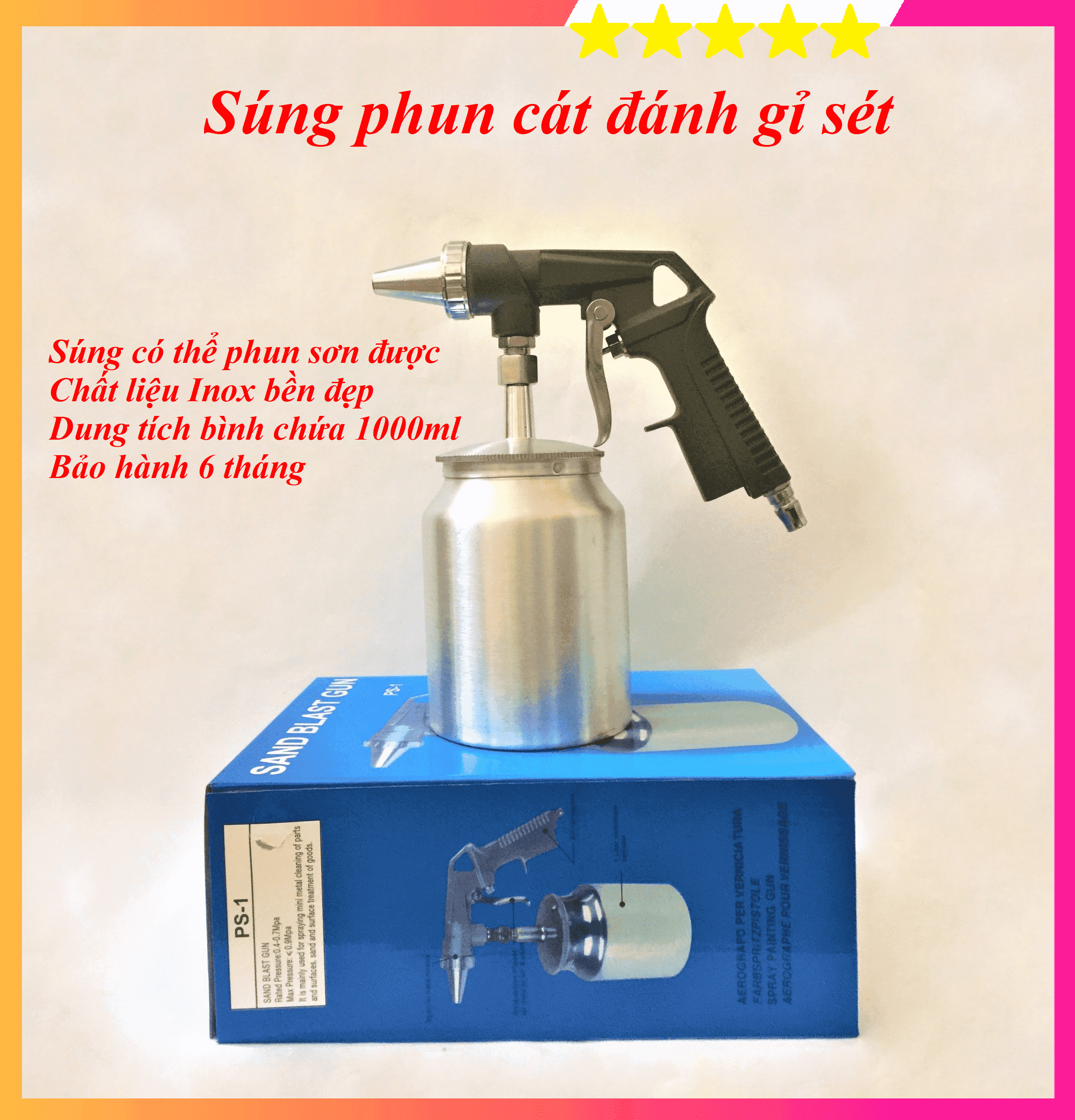 Máy phun cát đánh gỉ sét ( Sung phun cat ) - Phun được sơn, siêu bền - Lực phun mạnh - Bảo hành 6 tháng