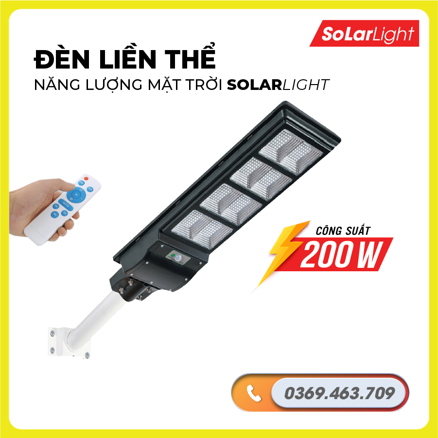 Đèn năng lượng mặt trời liền thể công suất 200W, Den nang luong mat troi 200w, den chieu sang, Đèn đường pin liền thể