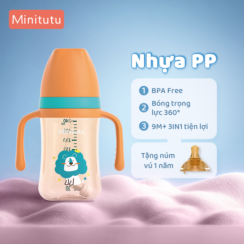  Bình sữa Minitutu cho Bé Yêu phiên bản Sư Tử Dễ Thương 240ml 300ml 6M+ Nhựa PP 
