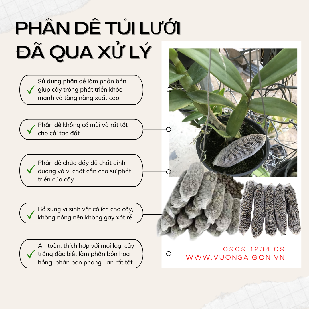 Phân dê đã qua xử lý túi lưới 300gr - dùng cho hoa lan, cây hoa kiểng