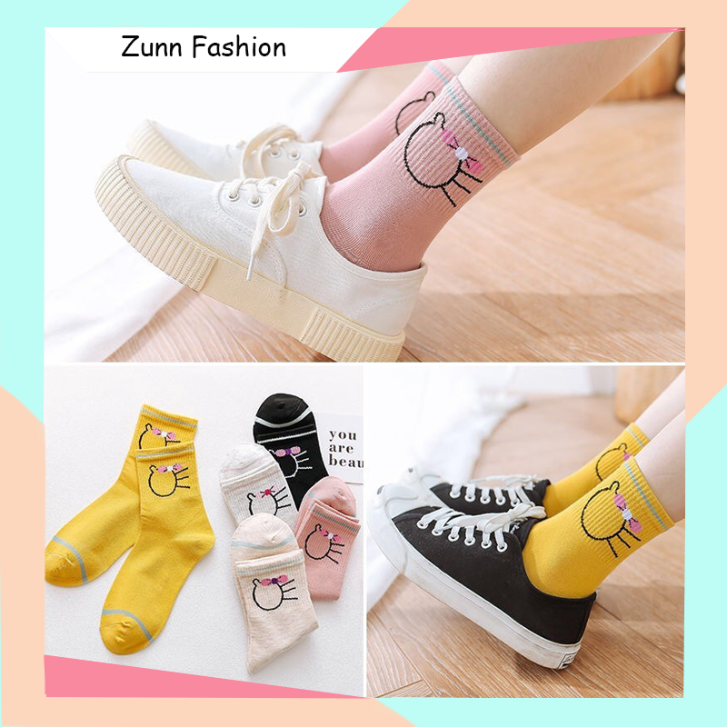 Tất nữ Hàn Quốc cao cổ họa tiết mèo cute phong cách vintage TN05