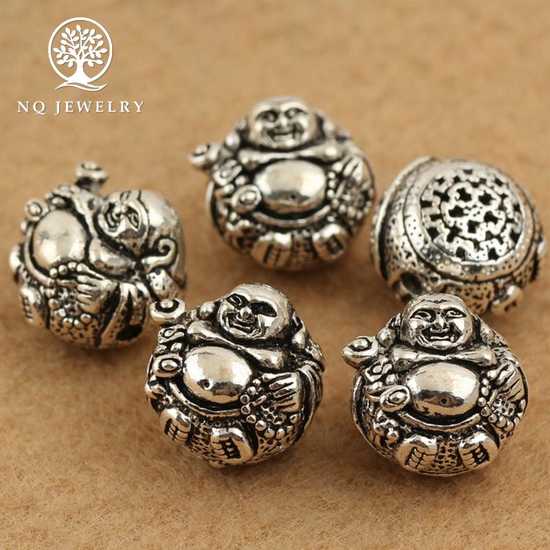 Charm bạc hình phật đi lặc xỏ ngang 2x11.5mm - NQ Jewelry