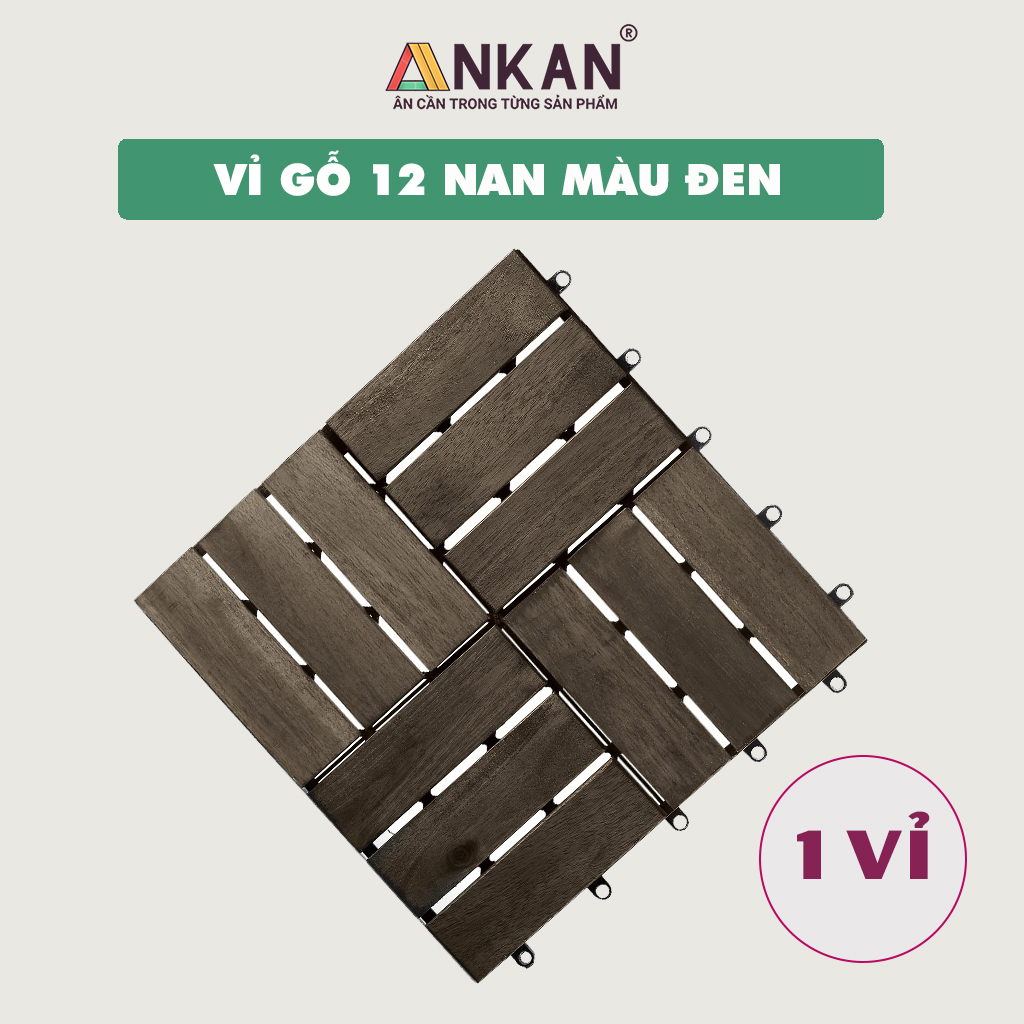 Tấm ván sàn gỗ vỉ nhựa - loại 12 nan - gu màu đen - hàng chính hãng ankan