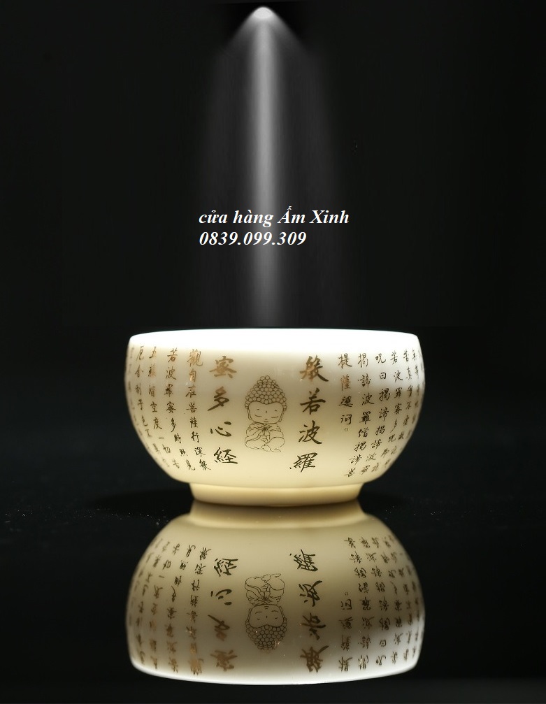 Chén Sứ Cảnh Đức Vẽ Tay Bát Nhã Tâm Kinh (Chén Chủ 110 ml)