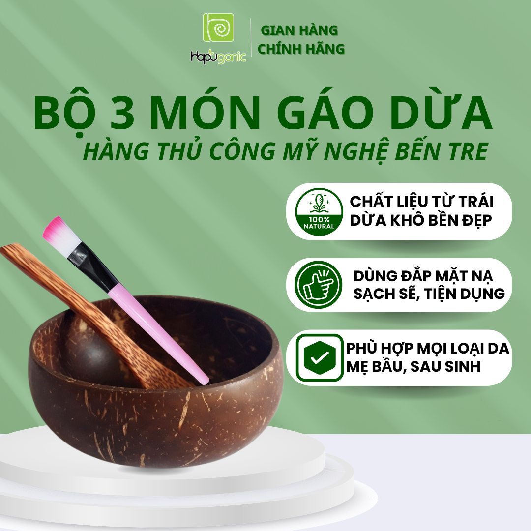 [HCM]Bộ Chén Cọ Gáo Dừa Bến Tre 3 Món Dụng Cụ Trôn Bột Thiên Nhiên Đắp Mặt Tiện Lợi và Tiết Kiệm Thời Gian