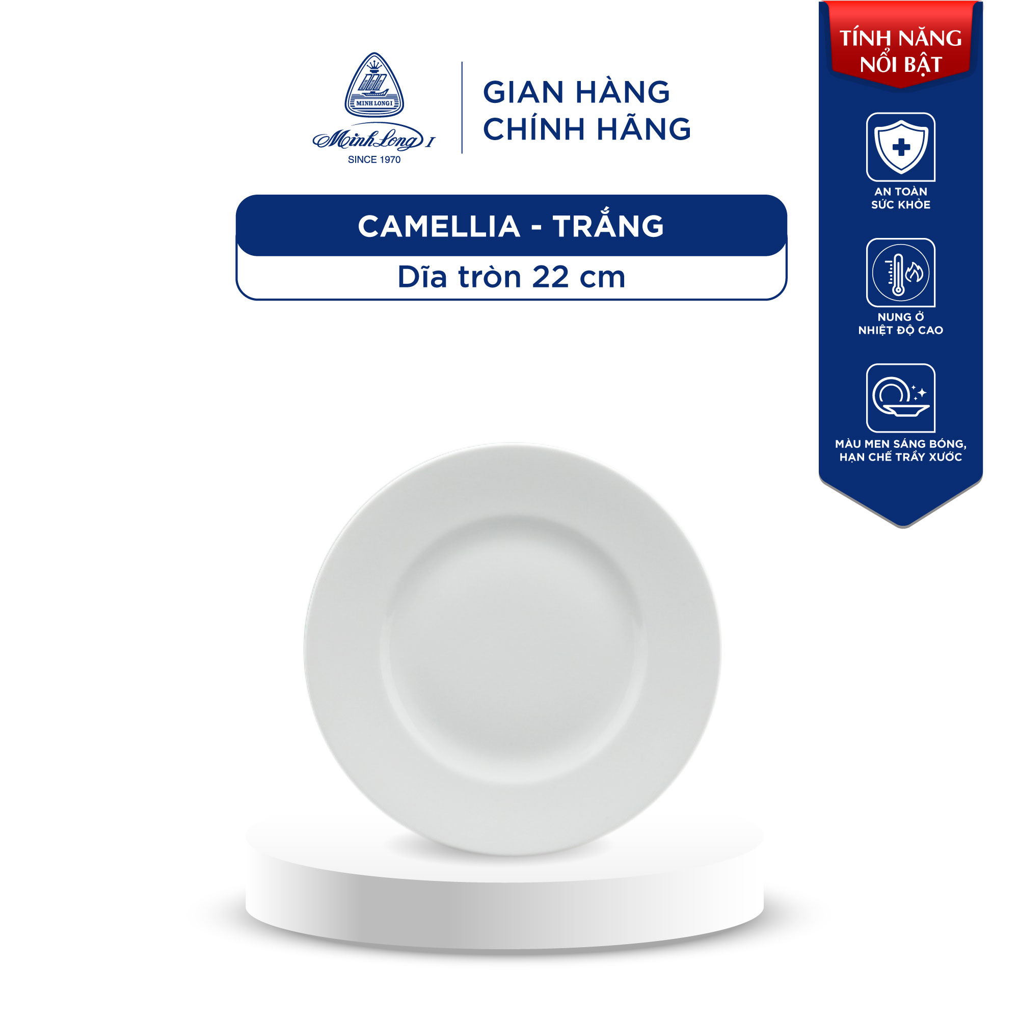 Tô, chén, dĩa sứ cao cấp minh long - camellia - trắng