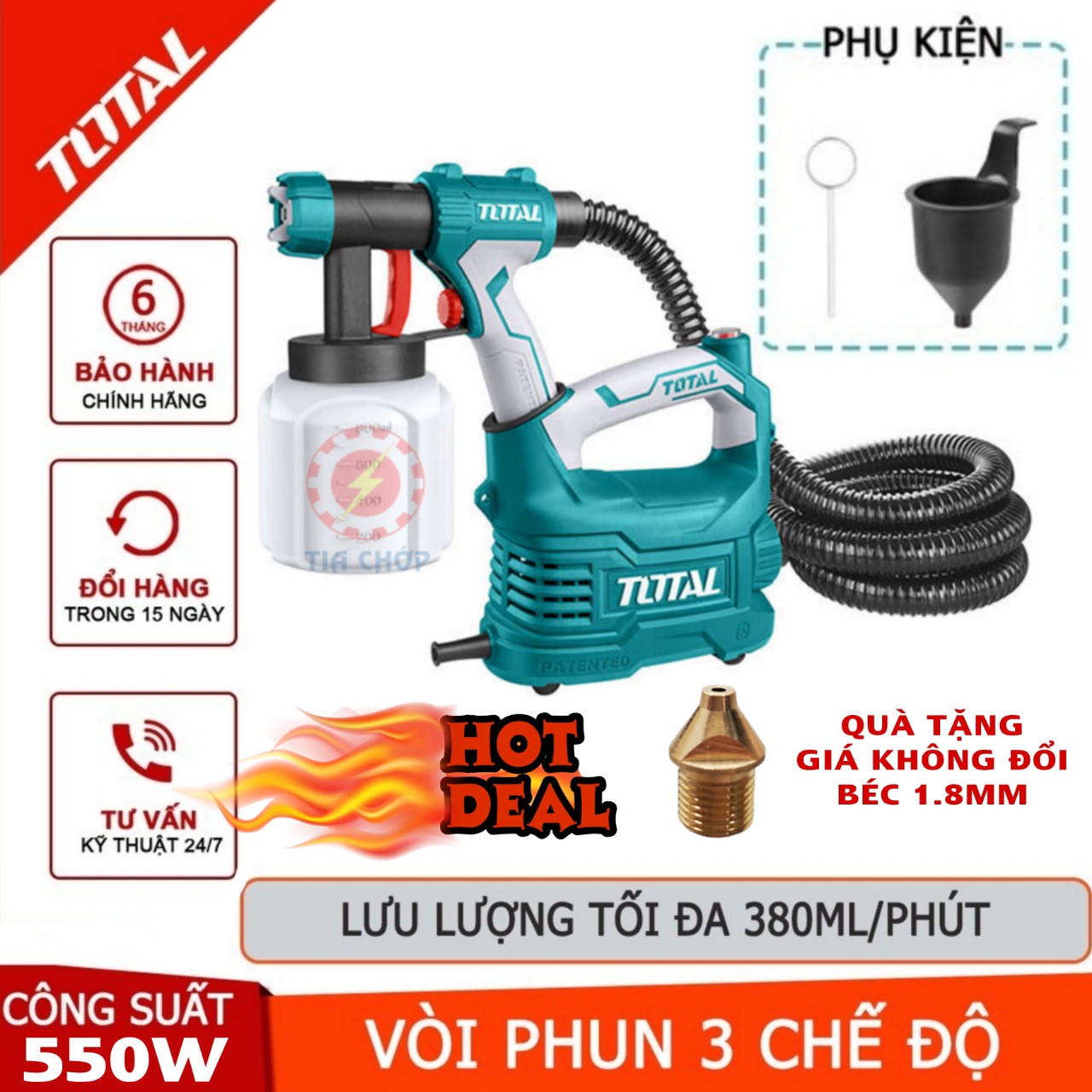 Máy phun sơn dùng điện total 500w tt5006 - tặng kèm thêm 1 béc phun mịn 1.8mm