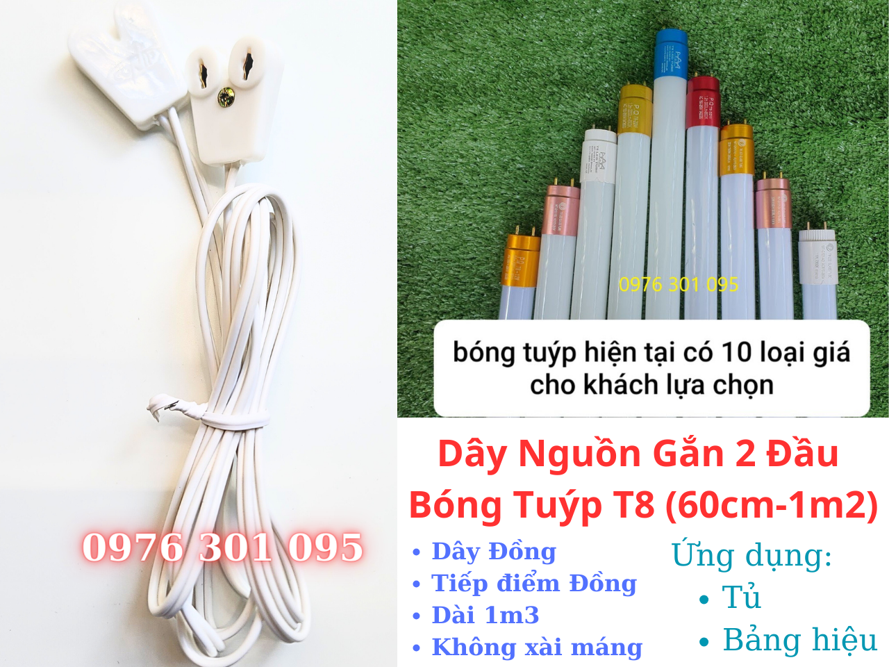 Dây đèn dùng cho tủ - bảng quảng cáo, gắn đầu bóng đèn tuýp t8 1m2
