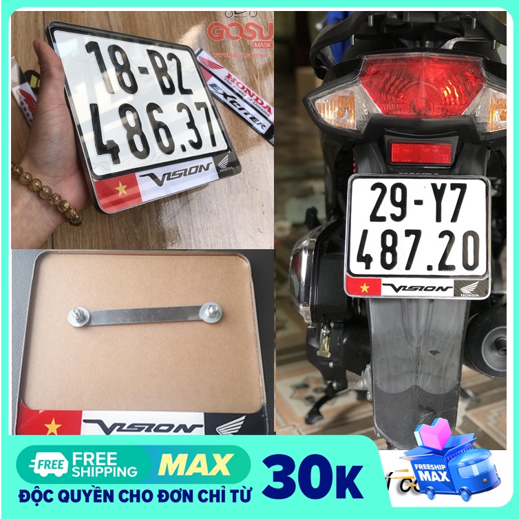 Khung biển xe máy có cờ xe Vision- Inox gò mê ca chống nước