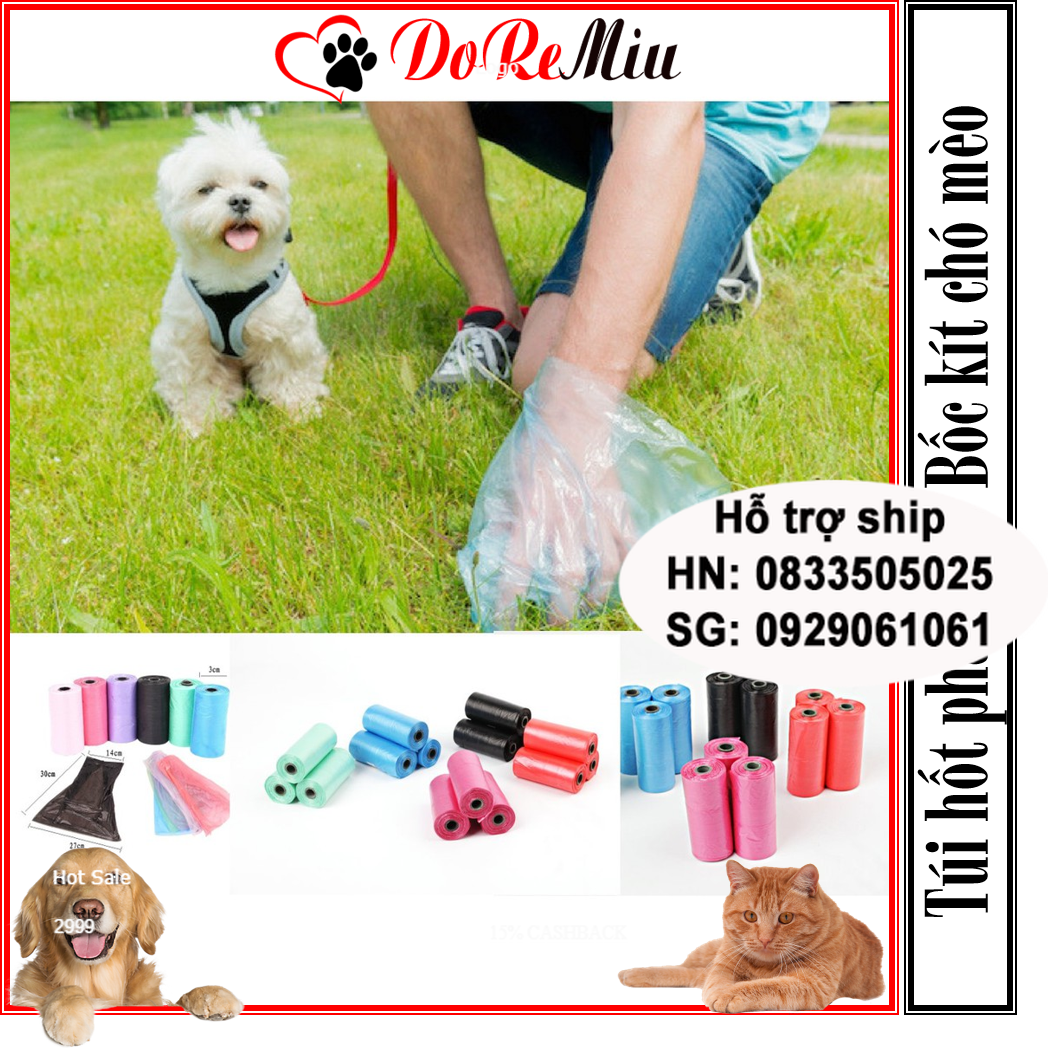Doremiu- 1 cuộn 15 Túi hốt phân chó bốc kít túi nilon dùng bọc xẻng gắp phân
