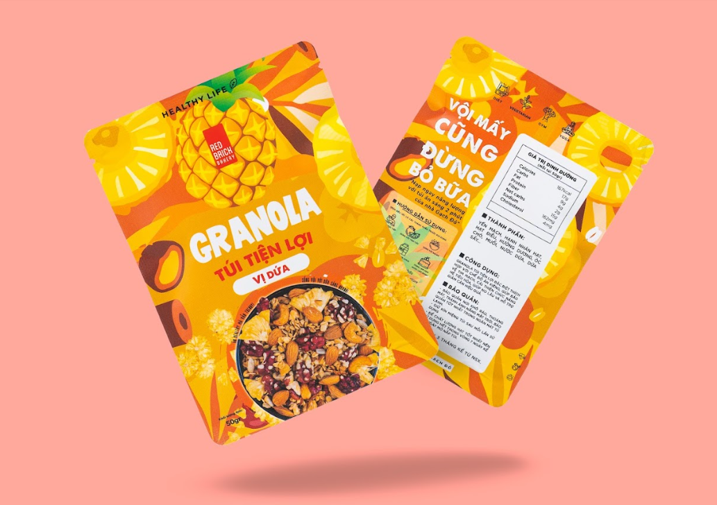 Granola Túi Tiện Lợi 50gr Vị Dứa Thương Hiệu Gạch Đỏ Siêu Hạt Ngũ Cốc Ăn Kiêng Giảm Cân Dinh Dưỡng Dành Cho Eat Clean