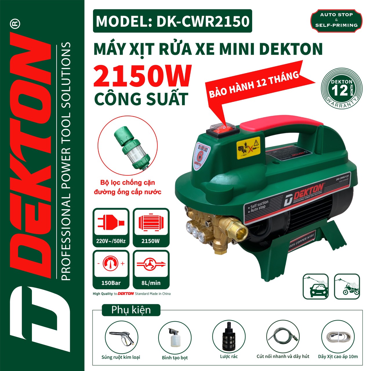Máy rứa xe Dekton CWR;DK-CWR 2150 ,Công xuất 2150w-Bảo hành 12 tháng