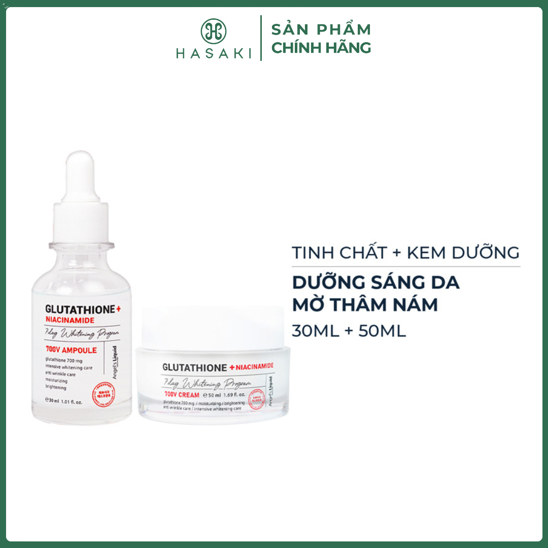 Combo Angel's Liquid Serum 30ml + Kem Dưỡng 50ml Mờ Thâm Nám Glutathione Plus Niacinamide 700 V-ampoule + Cream Hasaki Sản Phẩm Chính Hãng