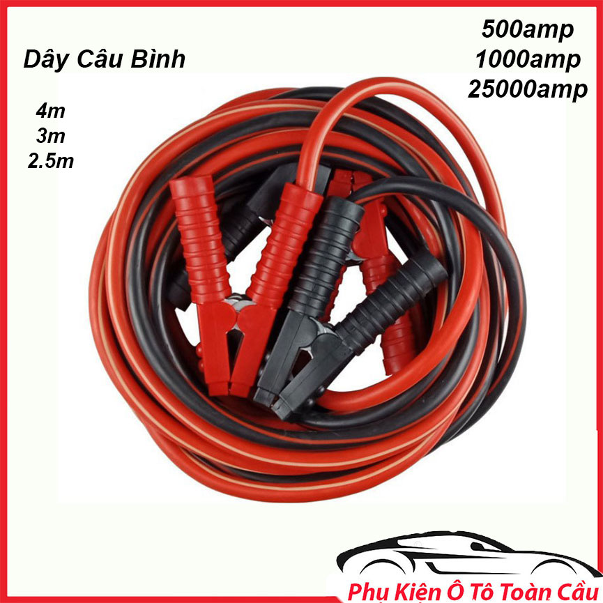 Dây câu bình acquy - dây câu bình acquy ô tô lõi đồng siêu to 2500a kích điện acquy cứu hộ ô tô, loại 4 mét