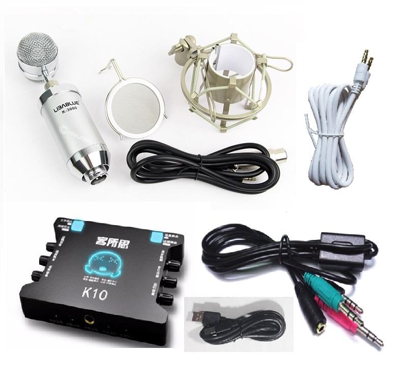 Combo karaoke online xox k10 + mic libablue k3000 + dây live stream + jack 3.5 lấy nhạc từ điện thoại