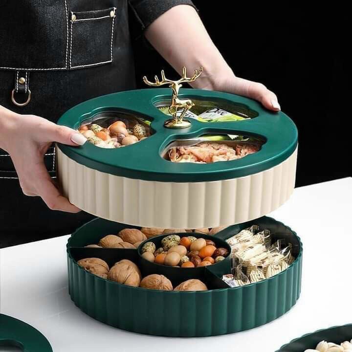 Khay mứt tết, hộp mứt tết hình hươu 2 tầng cao cấp, sang trọng, hiện đại phong cách châu âu