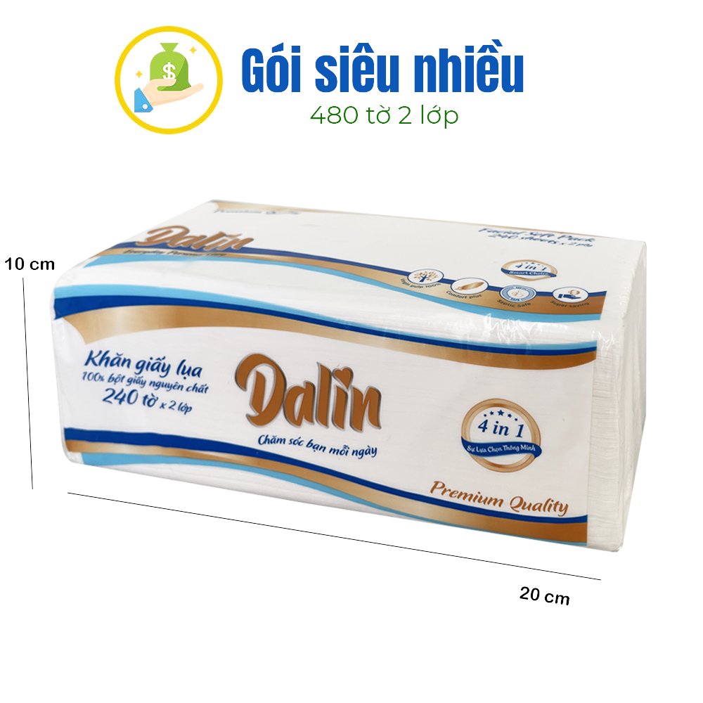 Khăn giấy rút cao cấp DALIN, khăn giấy ăn 240 tờ x 2 lớp (480 tờ) dành cho văn phòng