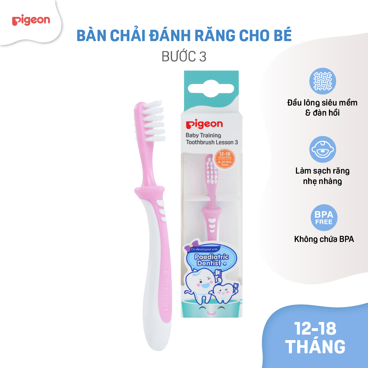 Bàn Chải Đánh Răng Cho Bé Pigeon Bước 3 Hồng 2021