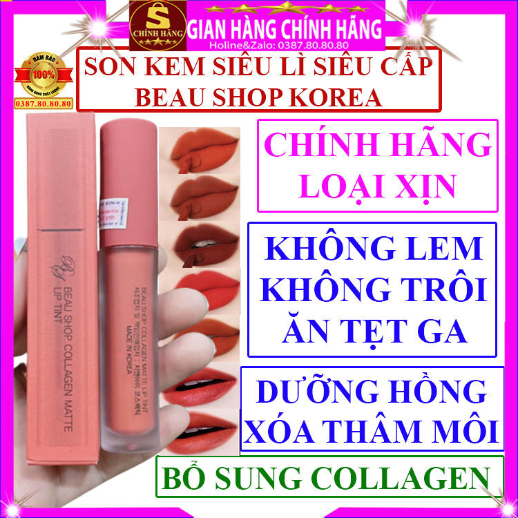 Son lì không trôi son kem siêu lì lâu trôi son nước lì chính hãng hàn quốc Beau Shop collagen son kem lì không trôi khi ăn uống son kem lì 24h son môi cao cấp chống nắng dưỡng hồng môi màu cam cháy cam đất đỏ nâu đỏ cam - Shopping vip