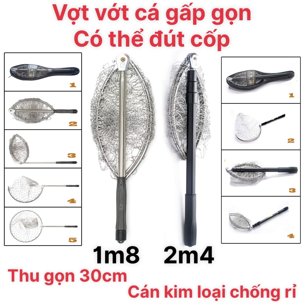 Vợt vớt cá, vợt xúc cá kim loại có thể gấp gọn đút cốp tiện lợi VVC-D1