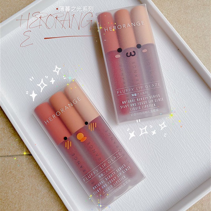 Set 3 Son Kem Lì Herorange Siêu Xinh Chất Mềm Và Mịn Môi Cao Cấp - Set B