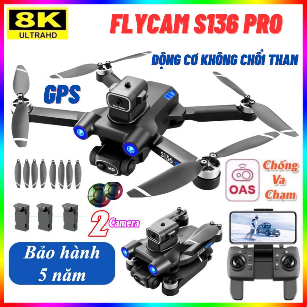 Máy bay điều khiển từ xa Flycam S136, Flycam mini có camera 4K giá rẻ, Playcam điều khiển từ xa, độn