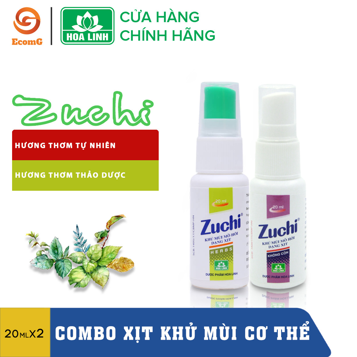 Combo khử mùi đa năng Global Pharma - Zuchi thảo dược, không cồn