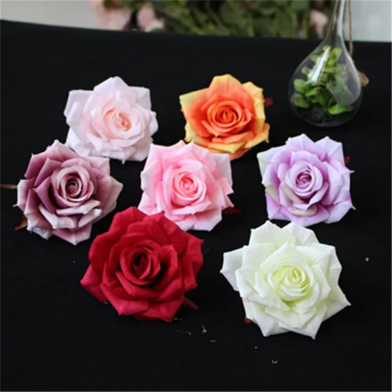 Combo 10 đầu bông hồng vải lụa cai cấp đường kính hoa 10cm