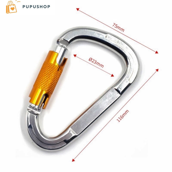 Pupushop [HCM]Móc Khóa Carabiner Chữ D Hợp Kim Kẽm Nhôm 7075 T6 Có Ren Khóa Chịu Tải 25K 2500Kg Chuyên Leo Núi Nhảy Dù Yoga