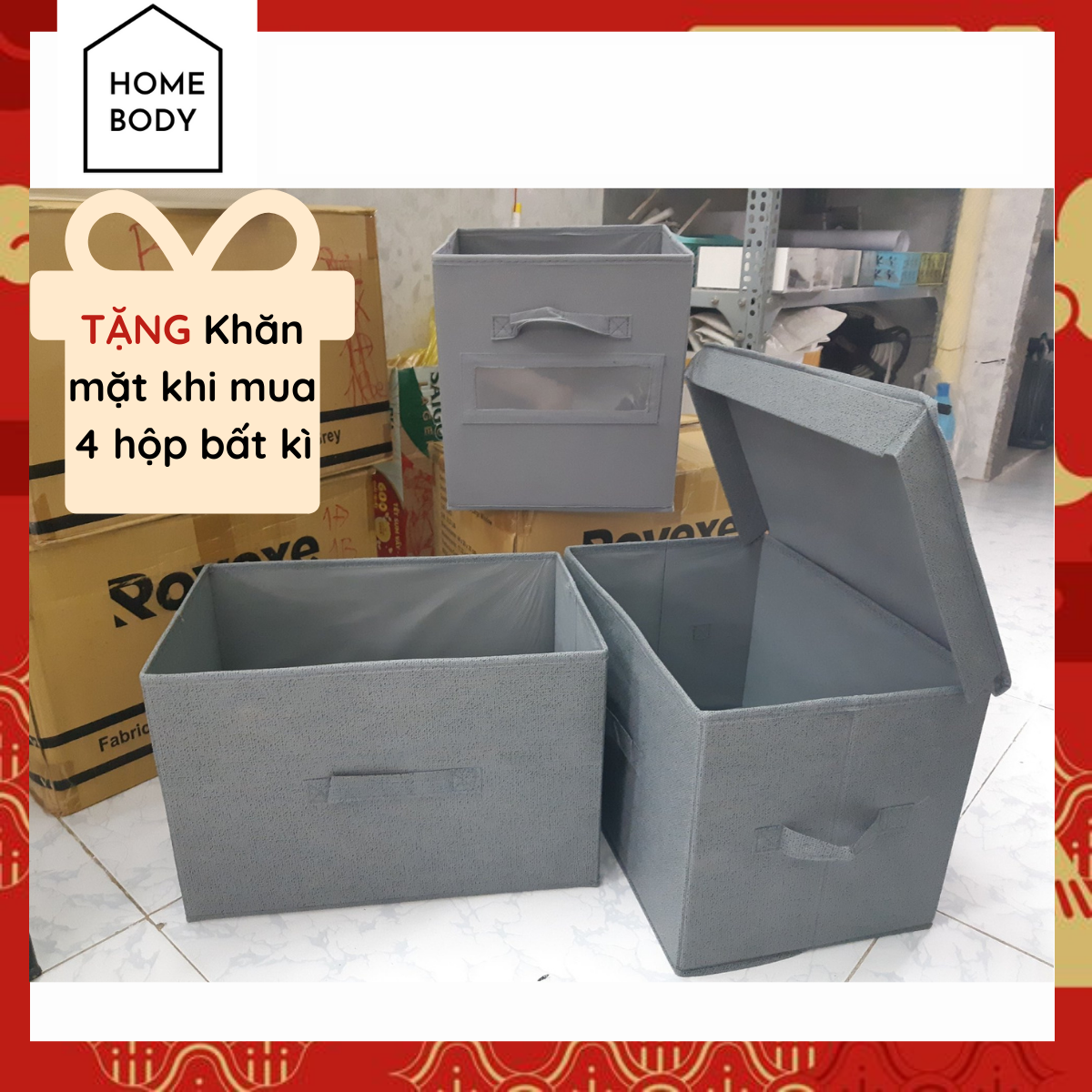 Hộp Vải Đựng Quần Áo, Hộp Đựng Có Nắp Nhiều Kích Thước HOMEBODY Hàng VNXK