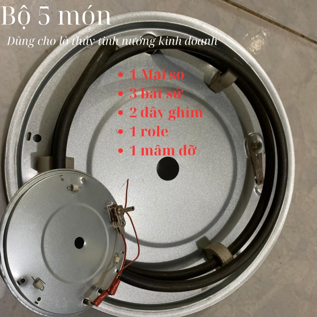 Thanh nhiệt lò nướng thủy tinh, mai so hình tròn, điện trở nhiệt công suất 1400w, maiso bằng inox, dùng nướng công nghiệp, hàng chất lượng bảo hành 6 tháng, giao hàng miễn phí