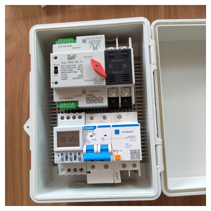 Cầu dao đảo - Bộ tủ ATS 100A 220V - Công tắc hẹn giờ NKG5 - Át chống giật 2P 40A ChiNT