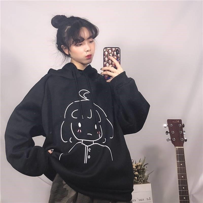 [HCM]ÁO KHOÁC HOODIE NỮ ÁO HOODIE NỮ UNISEX FROM RỘNG IN HÌNH MẶT CÔ GÁI SIÊU DỄ THƯƠNG