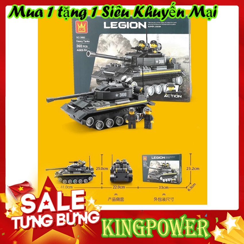 Đồ Chơi Lego Xe Tăng Quân Sự 3660 KINGPOWER - 360 Chi Tiết Lớn, Nhựa An Toàn Siêu Bền, Kích Thích Trí Nhớ Và Phát Triển Trí Não - Lego Xe Quân Sự, Mô Hình Xe Tăng