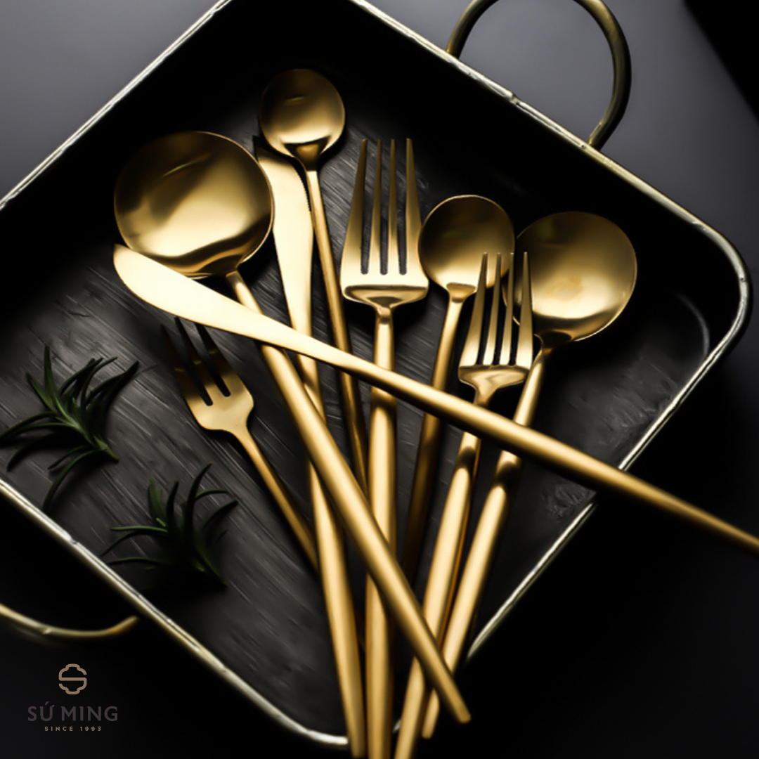 [LẺ] Dao Dĩa Thìa Châu Âu [Matte Gold] [INOX 304] [CAO CẤP] Sang Trọng